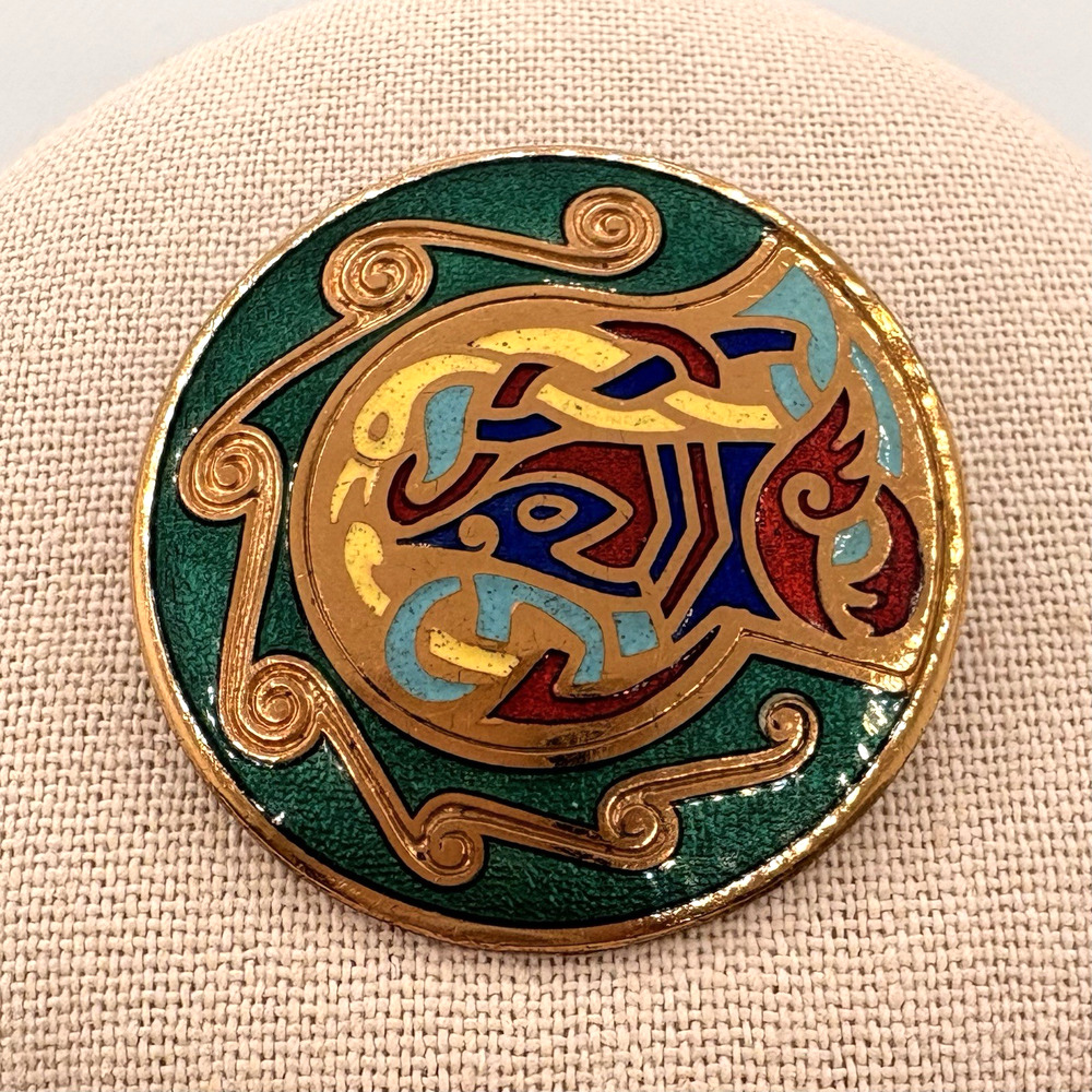 Vintage Tara Ware Dublin Ireland Celtic Enamel Book of Kells Bird Brooch Pendant